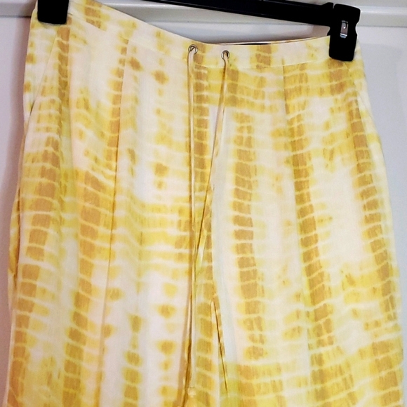 MARJORELLE REVOLVE Theo Tie Dye Yellow Flowy Crop Waist Tie Pants Sz XXS - Picture 3 of 7